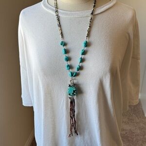 Shyanne Turquoise Beaded Pendant Tassel Necklace